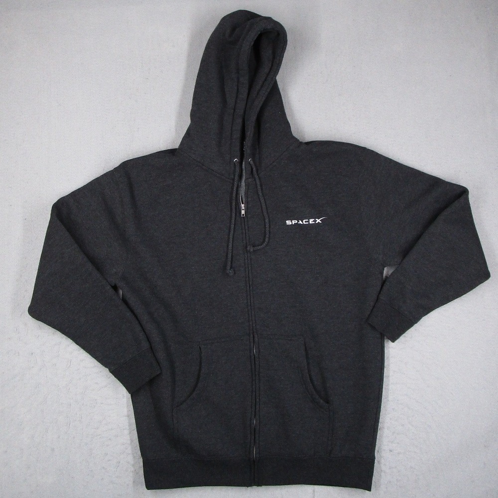 SpaceX Falcon Heavy Full Zip Hoodie Mens Large Gray FH Logo Graphic Sweatshirt